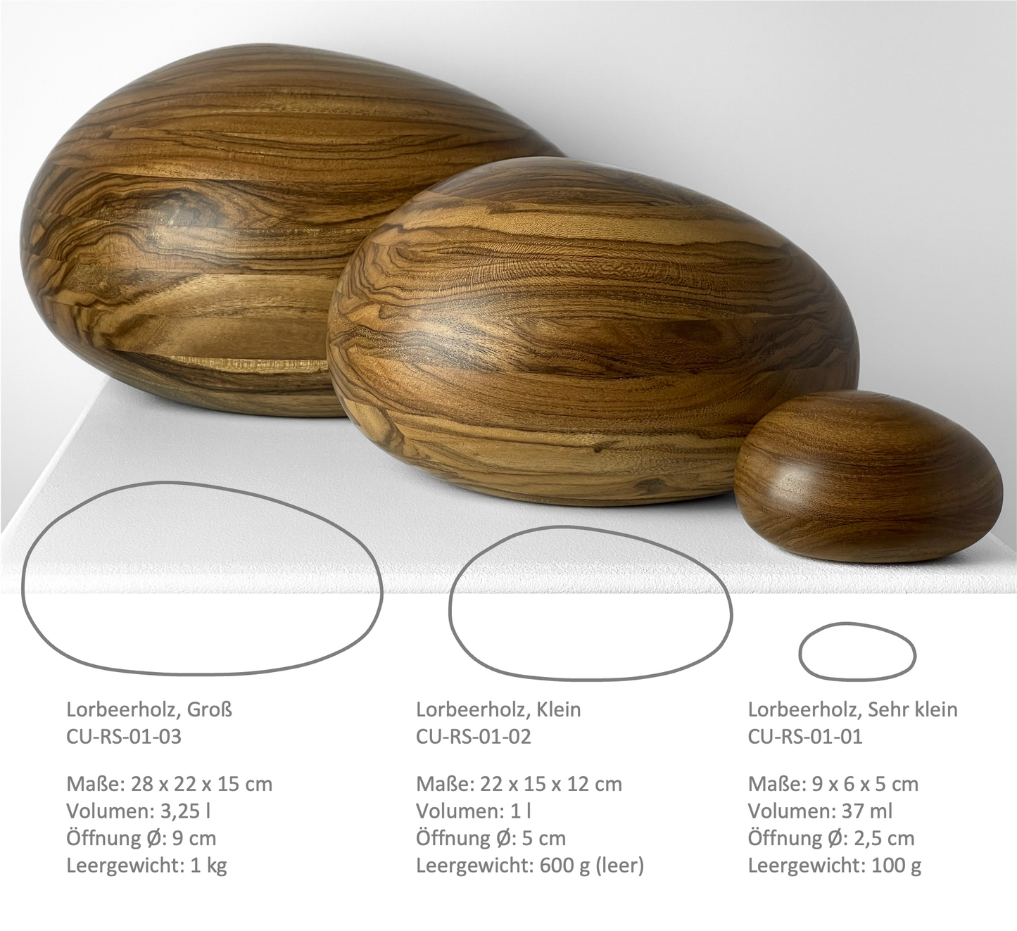 Holzurne River Stones Lorbeerholz - Groß