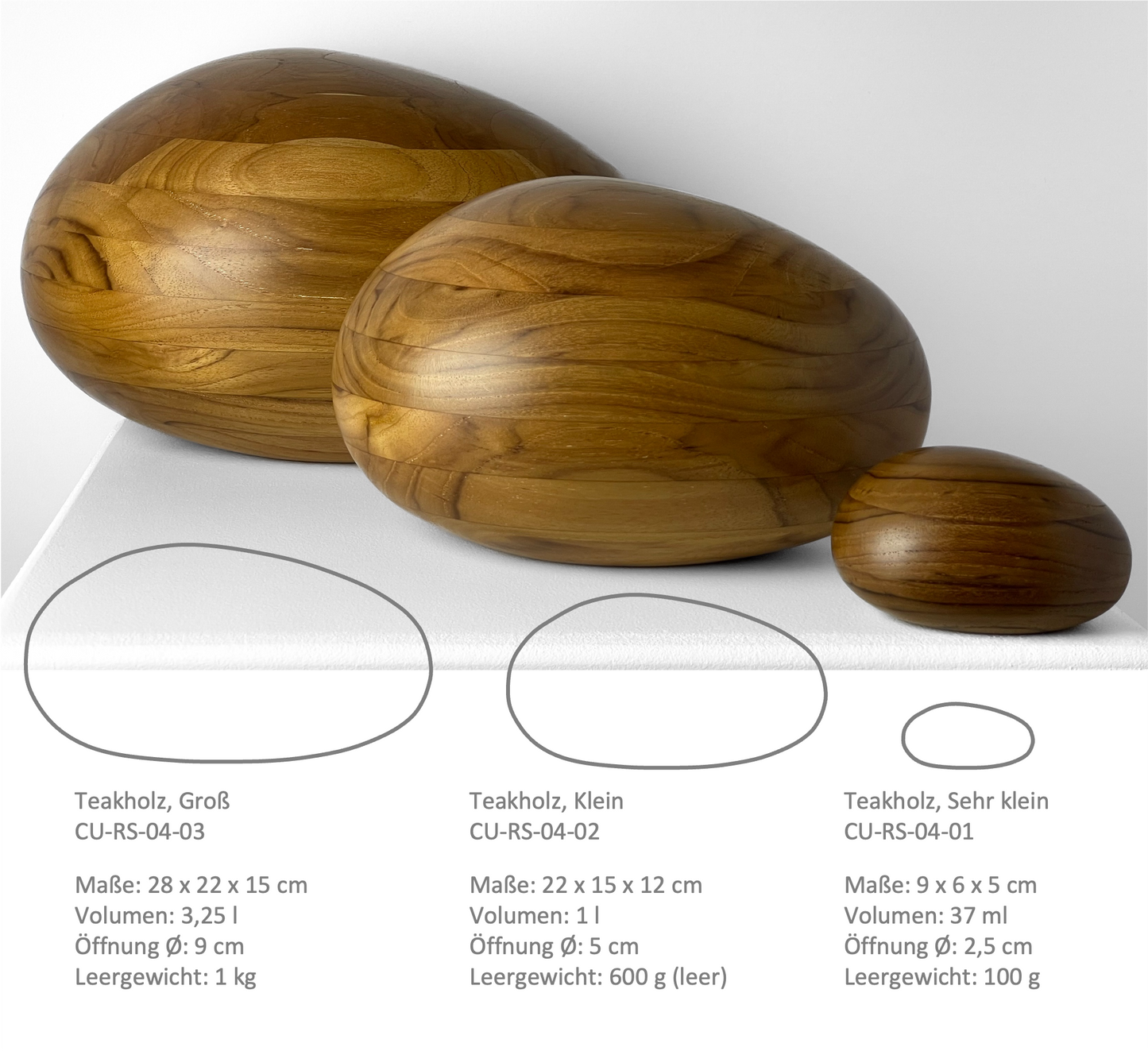 Holzurne River Stones Teakholz - Sehr klein